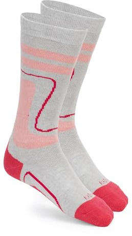 KADVA Calzini Sci per Bambini in Lana Merino Taglia 34/36 Colore Grigio-Rosa Calzini Sci Caldi e Traspiranti per l'inverno La Struttura Alta Protegge da Abrasioni negli Scarponi da Sci