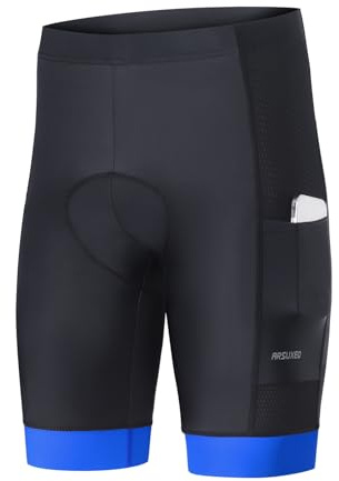 ARSUXEO Cuissard de Cyclisme rembourré pour Hommes 4D Padding MTB Shorts Cycling Shorts for Men with Phone Pockets Cycle Underhorts 582 Bleu L