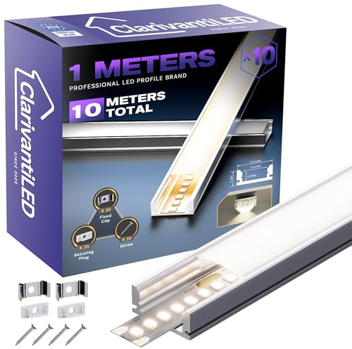 LED Profil 1m×10pc U-Form Aluminium mit Milchig Weißer Abdeckung Kanal Diffusor Alu Profil LED leisten Schienen kanalleiste Aluprofil Streifen Profile lichtkanal led strip aluschiene unterputzprofil