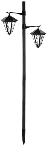 Daniel James 1.4m Solar Lamp Post Light - Twin Head LED Solar Powered Outdoor Light for Garden, Driveway & Patio - Waterproof & Durable Traditional Warm White Garden Lighting - 140cm/4.5ft, Black (1)