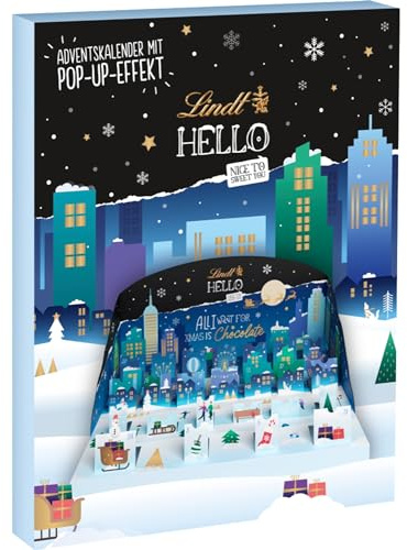 Lindt Schokolade | HELLO Adventskalender Pop Up 2025 | 243g | Mischung ausgewählter Produkte aus dem HELLO Sortiment hinter 24 Türen | Schokolade für die Weihnachtszeit