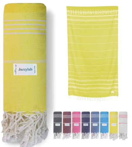 jazzylab Sultan Toalla Hammam | Pestemal 100% algodón con patrón de Rayas clásicas | Secado rápido, Ligera y compacta | Versátil para Playa, Sauna, SPA y Viaje | Amarillo, 90x180 cm