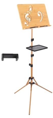 Folpus Notenständer aus Holz, tragbar, professionell, stabil, faltbar, höhenverstellbar für Spieler, Gitarre, Klavier, Band, Reisen, mit Ablage-telefonclip