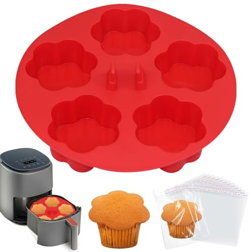 ZONBBEE Muffinform Silikon Air Fryer Blumenformen MuffinBackform 21× 21cm Silikonform Heißluftfritteuse Airfryer Muffinbackformen Cupcake Zubehör für Muffin,Kuchen(1 Stück + 100 Beutel)
