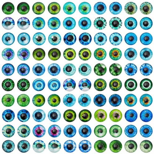 PH PandaHall 12mm 50 Styles Eyes Glass Cabochons 100pcs Flatback Dome Cabochons Dragon Animal Eyes Tiles Half Round Cabochon with Evil Eye for Art Props Halloween Photo Cameo Pendant Jewellery Making