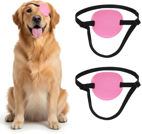 Classicseali 2pcs Eye Patch for Dogs, Adjustable Dog Eye Patch, Soft and Comfortable Eyes Patches, Used for Postoperative Eyes Injuries in Medium and Large Dogs, Rose red