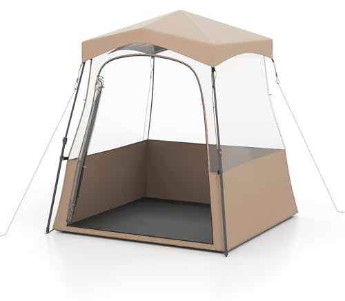 GYMAX Tente Bulle Transparente pour 3-4 Personnes, Tente Pop-up Extérieure Résistante à l'hiver jusqu'à -20℃, Double Toit Imperméable, pour Camping, Pêche, Événements Sportifs