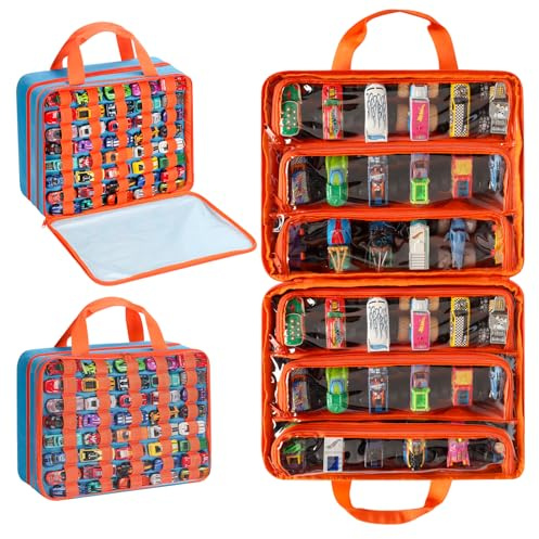 Meetikar Spielzeugauto Aufbewahrung Tasche, Spielzeugauto Transportkoffer Kompatibel mit Monster Jam Trucks, für Hot Wheels Auto, für Streichholzschachtel-Autos, Mini-Spielzeug, Blau (Nur Tasche)