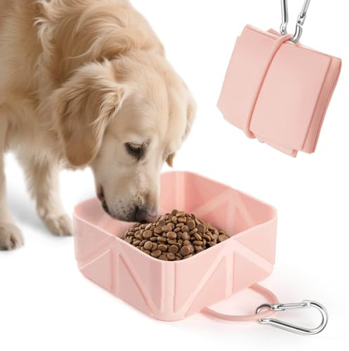 TODAYME Hund Faltbare Schüssel,Reise Schüssel für Haustier mit Verschlussclips Hund/Katze falbarer Wasser und fressnapf EIN geformtes Design,faltbares Silikon,Haustiere Gassi gehen Wandern (Rosa)