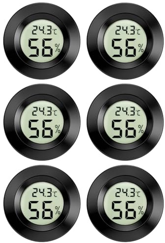6er Mini Thermometer Hygrometer, LED Digital Temperatur Humidity Sensor, Celsius (°C) Thermo Moisture Meter für Innen, Weinkeller, Gewächshaus, Lager, Humidors, Terrarium, 3D-Drucker-Zubehör, 4.5CM