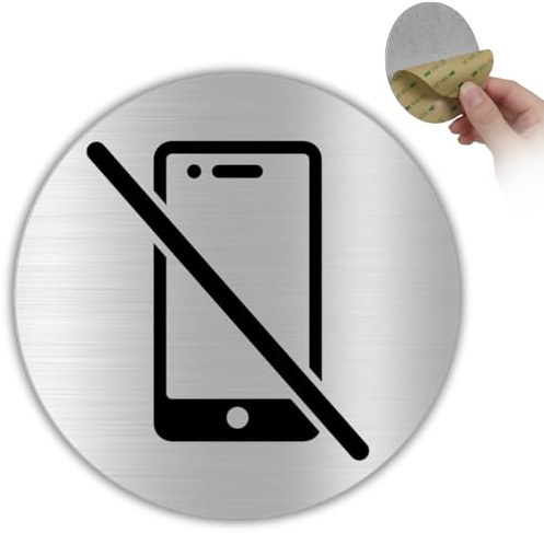 LEIASA | Cartello Vietato Cellulare - Ø 100 mm - Alluminio - Niente Squilli | Adesivo Divieto Cellulare, Targa Smartphone Off, Insegna Telefoni Spenti, Placca Cellulari Silenziosi, Avviso Suonerie