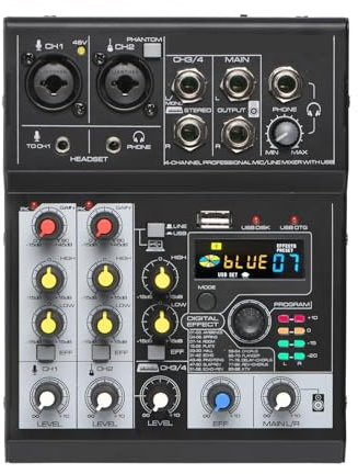 Mezclador de audio, Mesa de mezclas 4 canales con 88 efectos DSP y reproducción grabaciones por USB Para karaoke en estudio