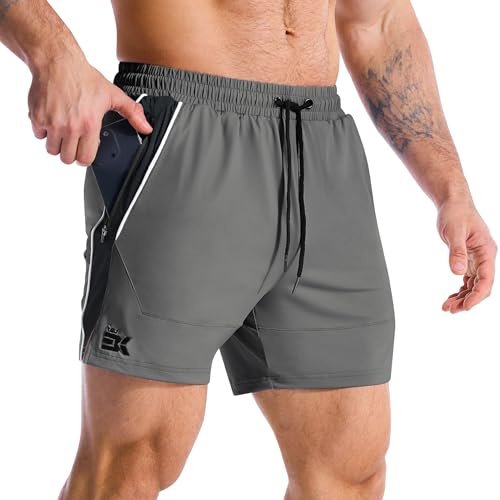 ZENWILL DRI-Armor Pantalones Cortos Hombre Deporte Cremallera Pantalon Corto Running,Ligeros Pantalón Corto Gym Secado Rápido(Gris Oscuro,L)
