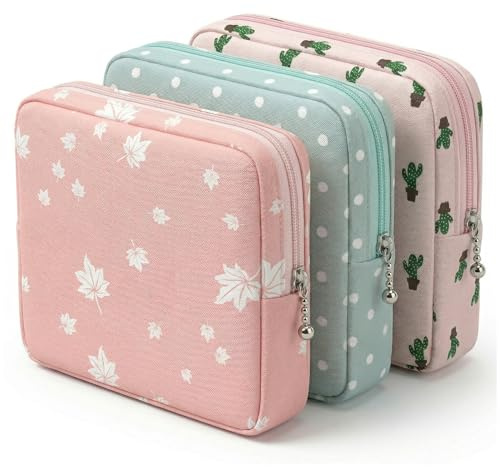 3Pcs Period Bag Sanitary Napkin Storage Bag, Small Portable Menstrual Cup Pouch Period Bags for Teen Girls, Tampons Holder Waterproof, Pad Bags, Feminine Care for Purse with Zipper