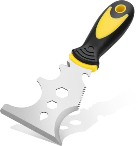15-in-1 Paint Scraper Tool,Multi-Functional Stainless Steel Putty Scraper Suitable for Cleaning Wood and Wallpaper, Roller Brush, Wrench, Bottle Opener,Saw, Nail Remover, Curved Scraper
