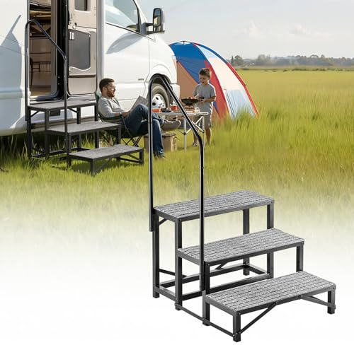VEVOR Scala Mobile a 3 Gradini per Camper, Gradini 3 Ripiani con Corrimano per Roulotte Camper per Animali Domestici Cuscinetti Antiscivoli, Gradini Portatile Carico max 300 kg in Acciaio Legato
