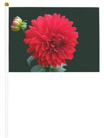 Lot de 6 mini drapeaux portables rouges en forme de dahlia avec mât, décorations pour fêtes de rue