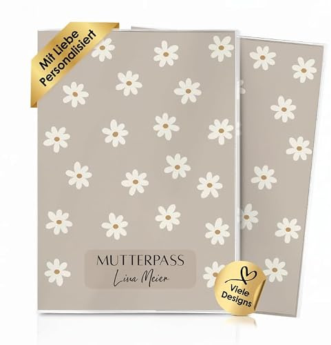 cozy racoon 3-teilige Mutterpasshülle für den Deutschen Mutterpass | Hochwertige Hülle für deinen Mutterpass | Design Gänseblümchen Beige (mit Personalisierung/mit Name)