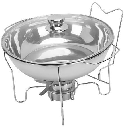 Hamwesh Round Chafing Dishes for Buffet, Large Capacity Food Grade Stainless Steel Buffet Food Warmer, Stainless Steel Chafing Dish with Glass Lid and Drip Trays and Side Lid Rack for (6L)