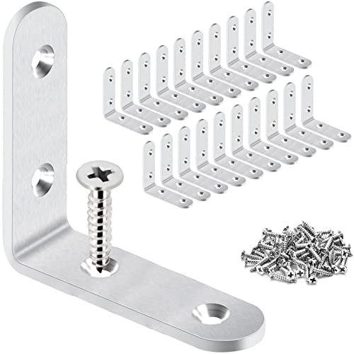 LuckIn 20-Pack Corner Brace 2.5 x 2.5, Heavy Duty Brushed Stainless Steel Thick L Brackets, Joint Right Angle Brackets with Screws for Wood Tables, Dressers, Chairs and Shelves