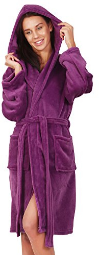 DecoKing Badrock XS – XXXL kort, dam, män, unisex med huva, morgonrock i mikrofiber, mjuk, lätt, gosig mikrofiber, fleece, Robby, violett, XS