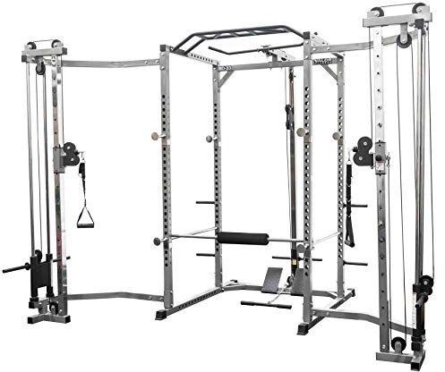 Valor Fitness Power Rack with Lat Pull & Cable Crossover – 2x2 Multi-Function Cage with Pull-Up Station & Plate Storage for Home Gym Strength Training