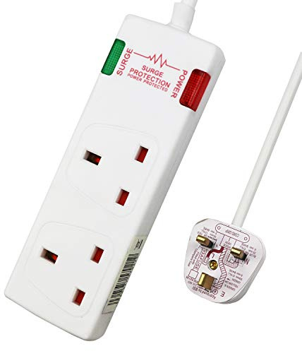 ExtraStar 2 Way Surge Protected British Approved 13A Power Mains Extension Lead (White, 5M)