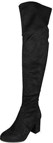 LoudLook Ladies Thigh High Block Heel Faux Suede Zip Winter Over The Knee Boots Size Black 8
