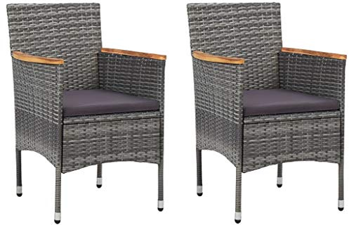 vidaXL 2X Gartenstuhl Essstuhl Stuhl Sessel Rattanstuhl Gartensessel Rattansessel Gartenmöbel Rattanmöbel Rattanstühle Stühle Poly Rattan Grau