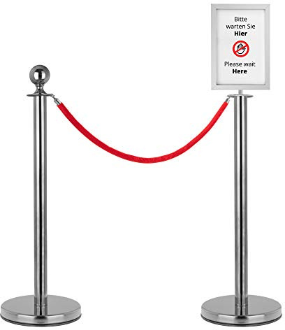 Stagecaptain PLS-150 Deluxe 2.1-200S Absperrständer Personenleitsystem 2 | Ständer aus Edelstahl in silber, Mit weiteren Leitpfosten kombinierbar, Oberer Abschluss in Kugel-Form, Gute Standfestigkeit
