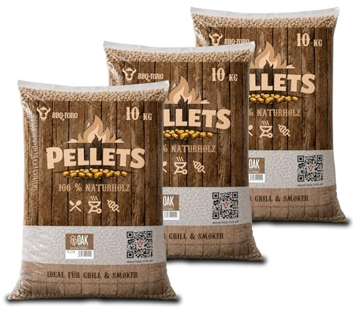 BBQ-TORO Pellets en Bois de Chêne 100% | 30 kg | Pour Barbecue, Fumoir, Four à Pizza et Systèmes de Chauffage | Pellets à Griller