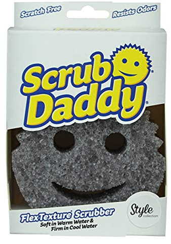 Scrub Daddy Style Dish Sponge, Smiley Face Sponges for Cleaning & Washing Up - Kitchen Non Scratch Scourers with FlexTexture Firm & Soft Scrubbing, Dishwashing Scrubber - Grey
