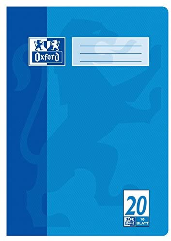 Oxford Schule Schulheft A4, blanko, Lineatur 20, 16 Blatt, hochwertiges 90 g/m² Papier, blau, 15er Pack & Hefthülle A4, transparent, 25er Pack