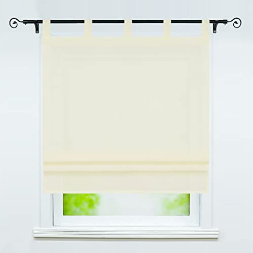 Delien Raffrollo mit Schlaufen Halbtransparente Vorhang Unifarbige Raffgardine Schlaufenrollo »Macaroon« Bändchenrollo Küche Kurzschals Fenster Gardine 1 St. BxH 120x140cm,Beige