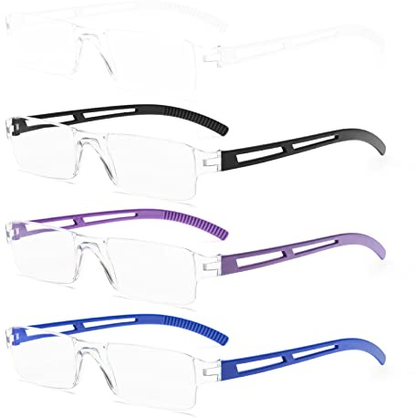 KoKoBin Rahmenlose Lesebrille Sehhilfe mit Blaulichtflilter Anti Blaulicht Lesehilfe für Damen und Herren (4 stueck, +2.0 Dioptrien)