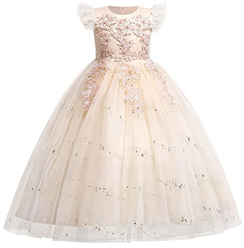 IMEKIS Vestido de princesa para niña, con encaje, tul, tutú, lentejuelas, lazo, para fiesta, dama de honor, boda, cumpleaños, largo, desfile, vestido de baile…, 6-7 años