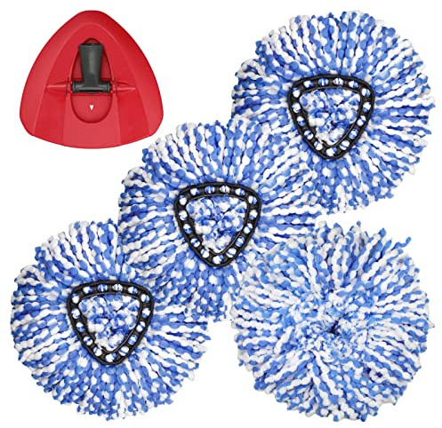 RinseClean Lot de 4 têtes de rechange pour serpillère rotative avec base compatible avec balai triangulaire O-Cedar, tête de rechange en microfibre facile à nettoyer (pour système à 2 réservoirs