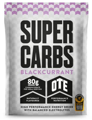 OTE Super Carbs - Energy Supplement Drink with 80g of Carbohydrates and a Balance of Electrolytes - Vegan-Friendly - 6 Sachets (Blackcurrant)