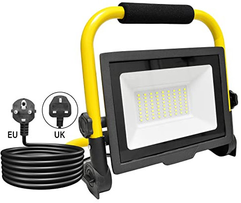 AUXTINGS 50W Projecteur Chantier led Lampe 5000LM Spot Chantier 6000K Blanc Froid Eclairage Chantier IP66 Baladeuse Led Portable Avec Câble de 3M Pour Travaux d'Atelier, Garage