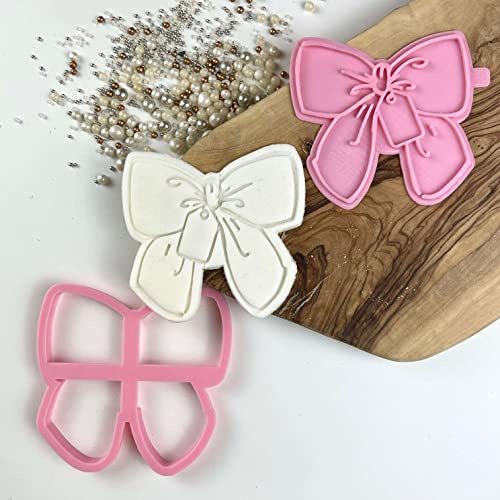 LissieLou Bow with Tag Valentine's Cookie Cutter and Stamp Icing Stamp Fondant Embosser Valentine's Theme - Light Pink