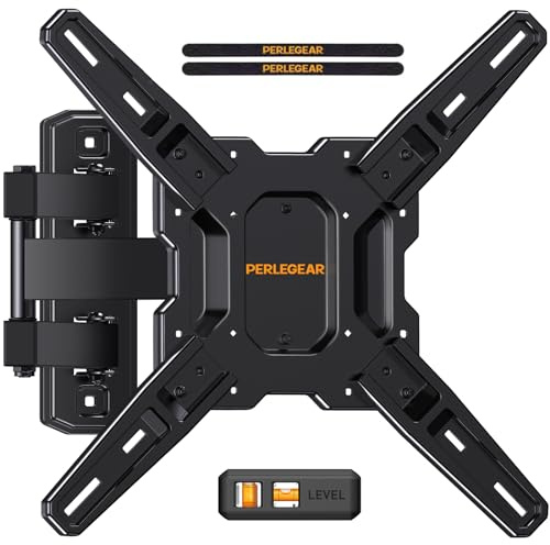 Perlegear Full Motion TV Mount for Most 26–65 inch Flat or Curved TVs up to 82 lbs, Wall Mount TV Bracket with Articulating Arms, Tool-Free Tilt, Swivel, Extension, Max VESA 400x400mm, PGMF3