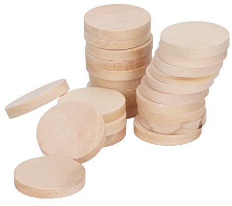 Träcirkel Set, 50 st Runda Obehandlade Träskivor, 30 mm, för DIY Hantverk, Jul och Bröllopsdekoration