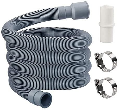 Cozylkx 2 Meters Flexible Drain Hose, Stretchable Washing Machine Drain Hose Extension, Universal Extra Long Dishwasher Drain Hose Waste Water Outlet Tube with Clips