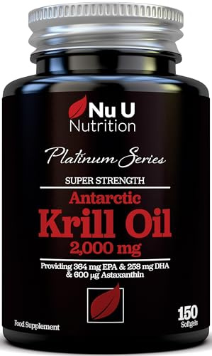 Antarctic Krill Oil Super Strength 2000mg - 150 Softgels Capsules - with Astaxanthin & Phospholipids - Omega 3 Fish Oil Alternative - Source of EPA & DHA - Made in the UK - Nu U Nutrition