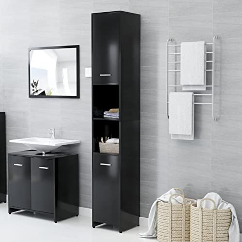 Keketa Homgoday Schwarz Holzwerkstoff Badezimmerschrank 6 Fächer 2 Türen 30x30x183,5 cm - Wandmontage erforderlich Model802598