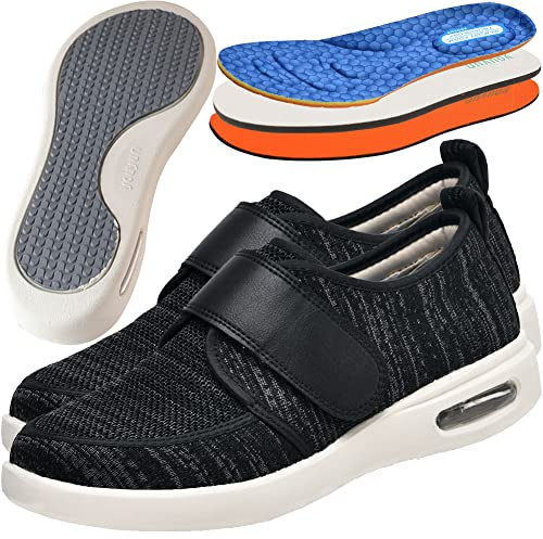 Zapatillas Cómodas Ancho Especial, Calzado Ancho Especial Hombre, Zapatos Especiales para Juanetes de Hombre Muy comodas y Anchas Sandalias de rehabilitación Stretch 06,Black gray,43 EU