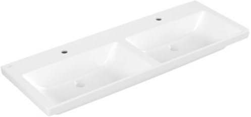 V&B Schrank-Doppelwaschtisch Subway 3.0 130x47cm, eck., m je 1 HL/o ÜL, weiß