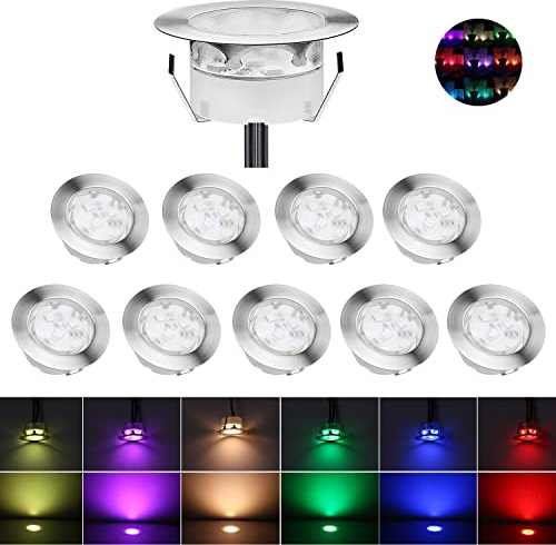 CHNXU 10er Set Treppen Bodeneinbaustrahler RGBWW LED Terrassen Einbaustrahler Außen RGB + Warmweiß Ø60mm 1W Bodeneinbaustrahler IP67 Wasserdicht Einbauspots für Garten Gehweg Küche Balkon Holzdeck