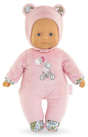 Corolle Mon Doudou Sweetheart, rosa Bär, Weichkörperpuppe mit Kapuze, Namensetikett, Vanilleduft, 30cm, ab 9 Monate