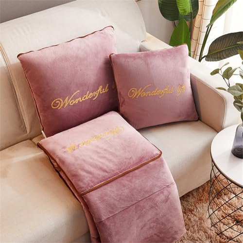 Hixingo Couverture et Oreiller de Voyage 2 en 1, Couverture et Coussin de Voyage Multifonctional Doux et Chaud Plaids Couverture Hiver pour Canapé, Bureau, Literie (50 * 50(145 * 190cm),Rose)